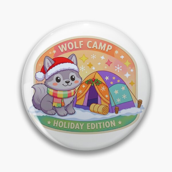 Item preview, Wolf Camp Holiday Edition Pastel Outdoor Adventure Badge designed and sold by GabeMountainArt.