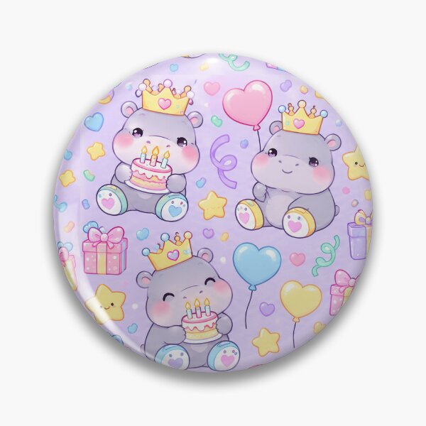 Item preview, Kawaii Birthday Baby Hippo Pattern designed and sold by Soft Berry Studio.