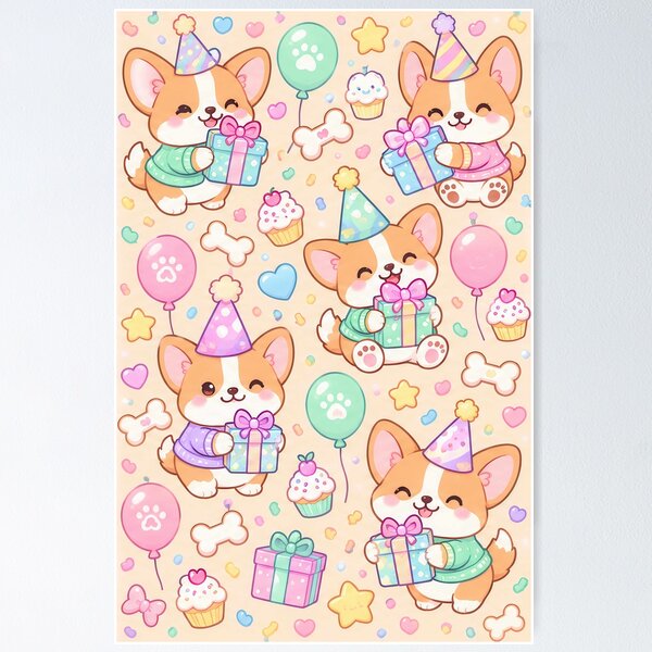 Item preview, Kawaii Birthday Baby Corgi Pattern designed and sold by Soft Berry Studio.