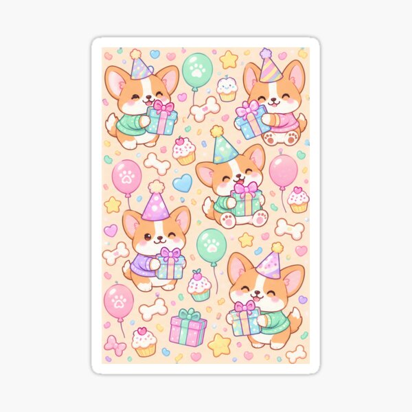 Item preview, Kawaii Birthday Baby Corgi Pattern designed and sold by Soft Berry Studio.