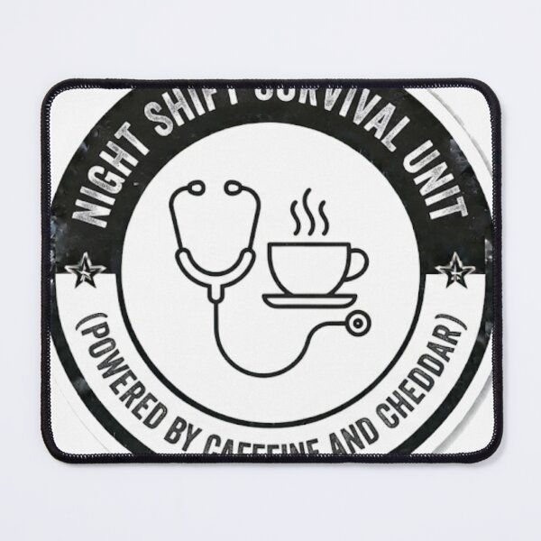 Item preview, Night Shift Survival Unit - Powered By Caffeine And Cheddar Funny Nurse Sticker designed and sold by IbericoStudio.