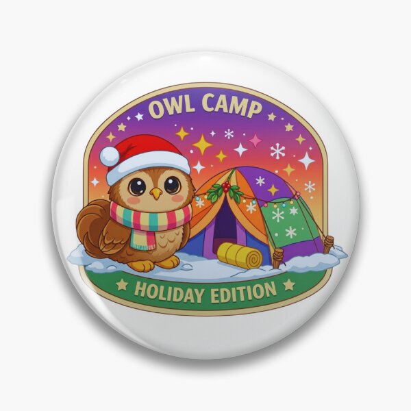 Item preview, Owl Camp Holiday Edition Pastel Outdoor Adventure Badge designed and sold by GabeMountainArt.
