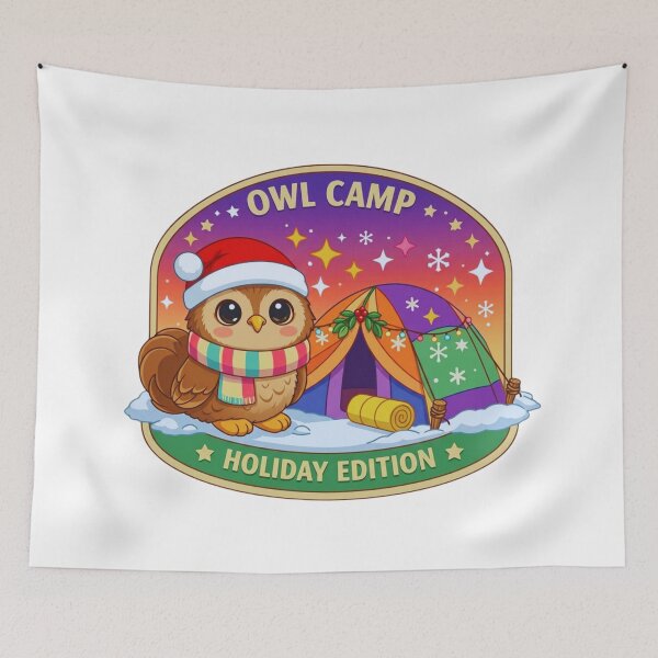Item preview, Owl Camp Holiday Edition Pastel Outdoor Adventure Badge designed and sold by GabeMountainArt.