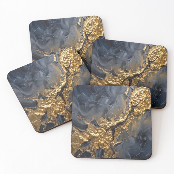 Item preview, Golden Abyss – Molten Gold & Navy Blue Abstract Art designed and sold by NUNNO Studio.