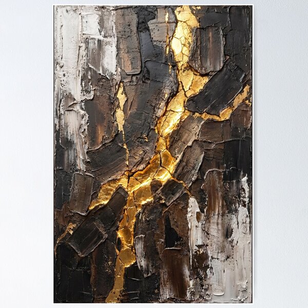 Item preview, Golden Vein Discovery – Luxury Black and Gold Abstract Painting designed and sold by NUNNO Studio.