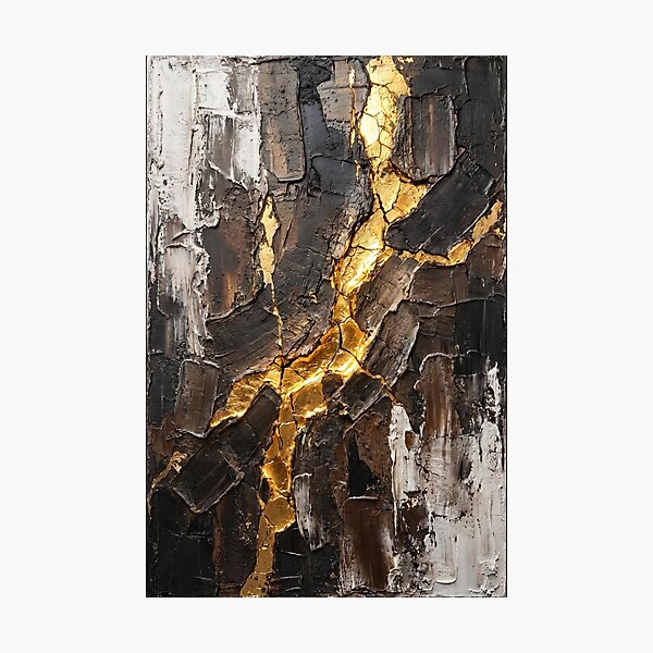 Item preview, Golden Vein Discovery – Luxury Black and Gold Abstract Painting designed and sold by NUNNO Studio.