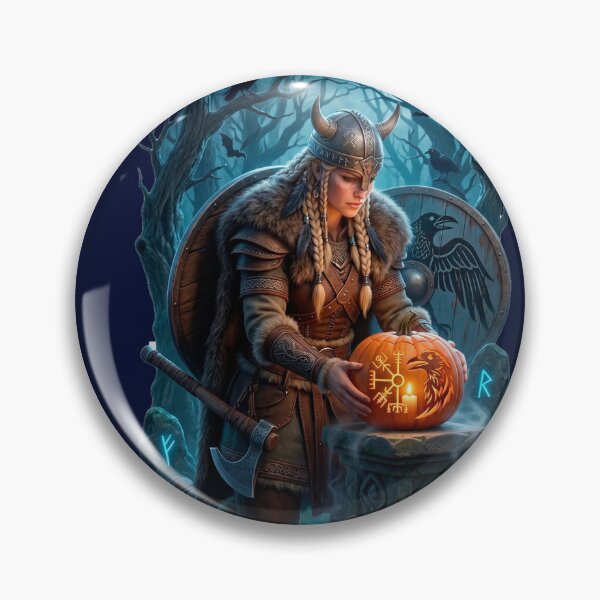 Item preview, Norse Shieldmaiden Vegvisir Pumpkin Halloween Sticker designed and sold by VALKYRAART53.