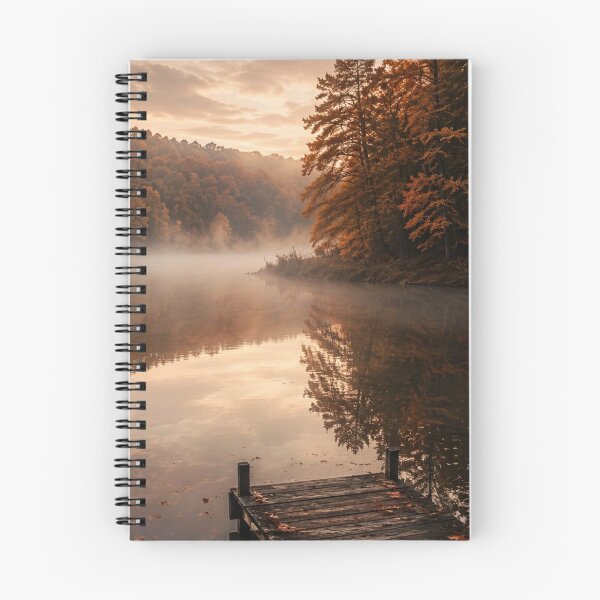 Item preview, Misty Autumn Lake Wooden Dock Reflection Landscape designed and sold by LYAN-STORE.