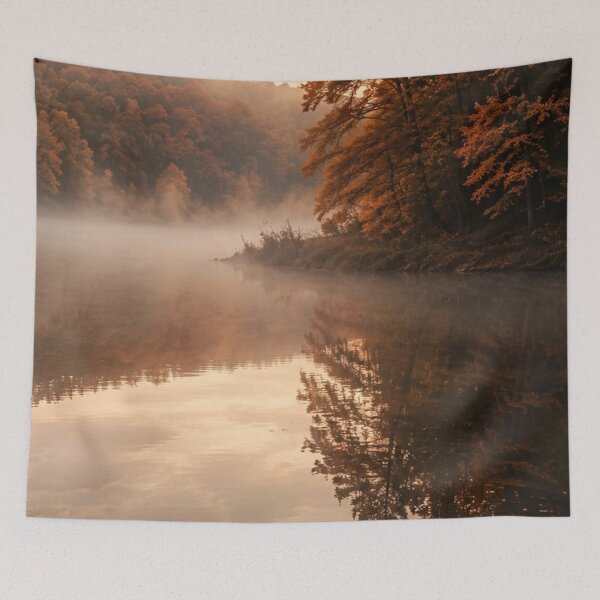 Item preview, Misty Autumn Lake Wooden Dock Reflection Landscape designed and sold by LYAN-STORE.