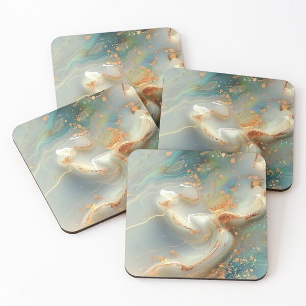 Item preview, Teal Marble Alcohol Ink Abstract Gold Glitter Waves designed and sold by LYAN-STORE.