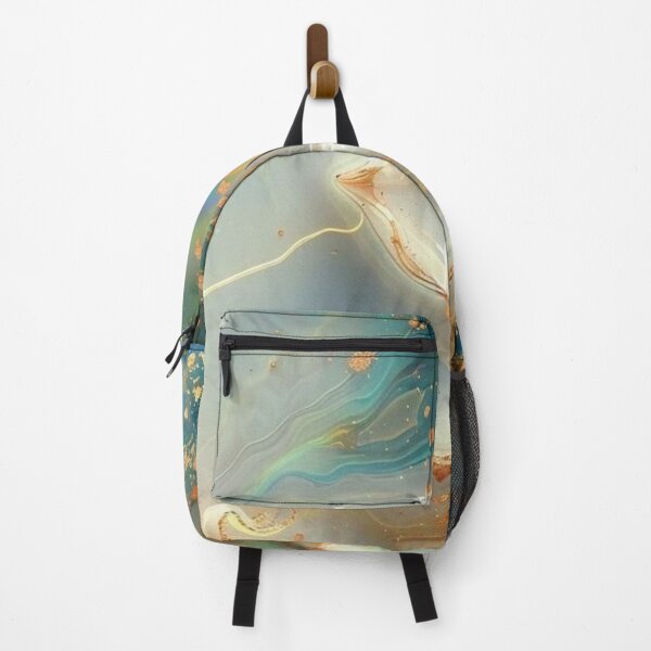 Item preview, Teal Marble Alcohol Ink Abstract Gold Glitter Waves designed and sold by LYAN-STORE.