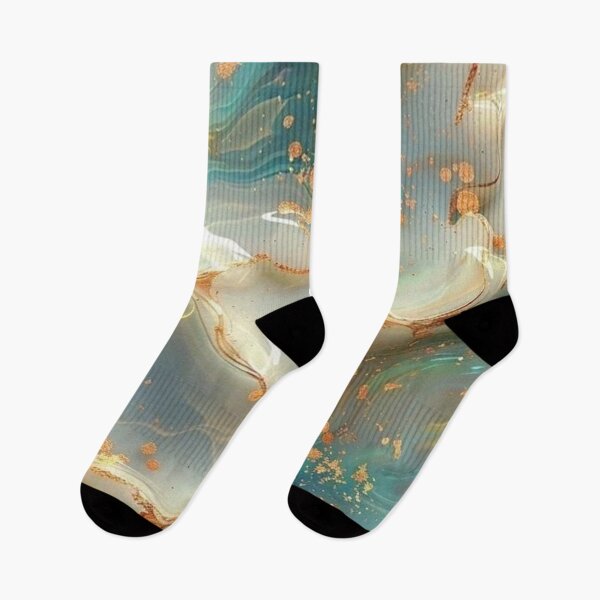Item preview, Teal Marble Alcohol Ink Abstract Gold Glitter Waves designed and sold by LYAN-STORE.