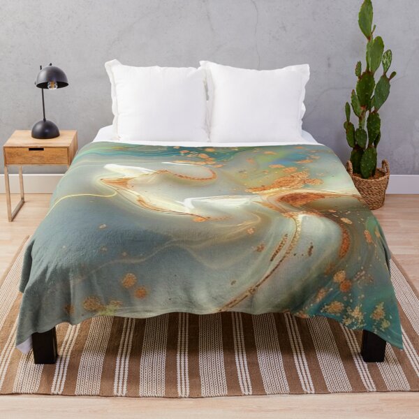 Item preview, Teal Marble Alcohol Ink Abstract Gold Glitter Waves designed and sold by LYAN-STORE.