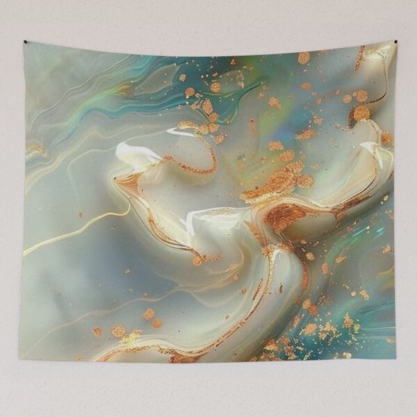 Item preview, Teal Marble Alcohol Ink Abstract Gold Glitter Waves designed and sold by LYAN-STORE.