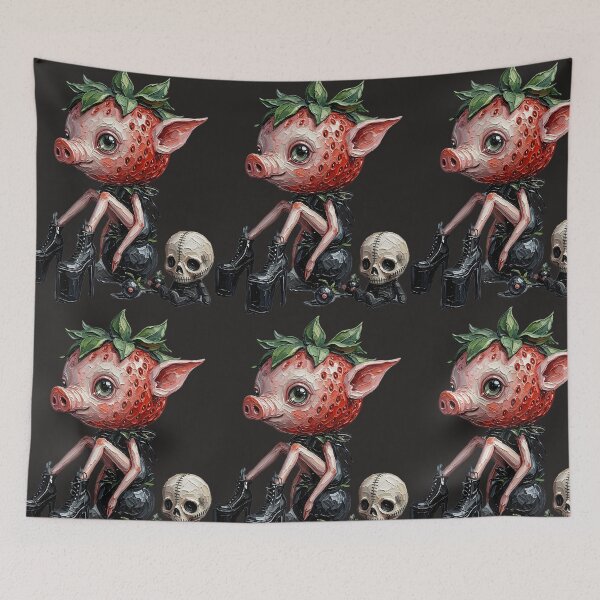 Item preview, Creepy Cute Gothic Strawberry Pig with Skull designed and sold by LujziWorld.