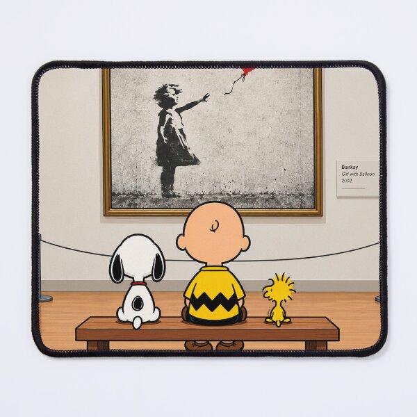 Item preview, Snoopy, Charlie Brown, Woodstock, and Bansky's "Girl with a Balloon" designed and sold by sid1802.