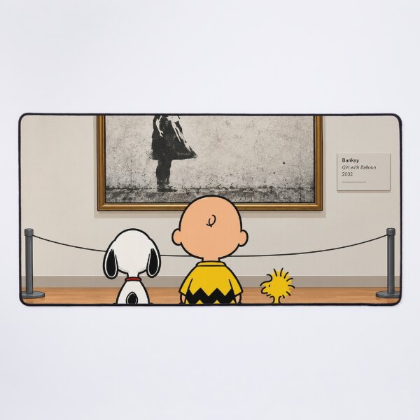 Item preview, Snoopy, Charlie Brown, Woodstock, and Bansky's "Girl with a Balloon" designed and sold by sid1802.