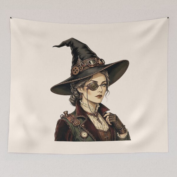 Item preview, Steampunk Witch – Victorian Woman with Goggles and Witch Hat designed and sold by SweetLilith.
