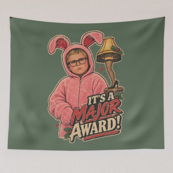 Item preview, Ralphie in Pink Bunny Suit Holding Major Award Leg Lamp Christmas Story Design designed and sold by MakersFolly.
