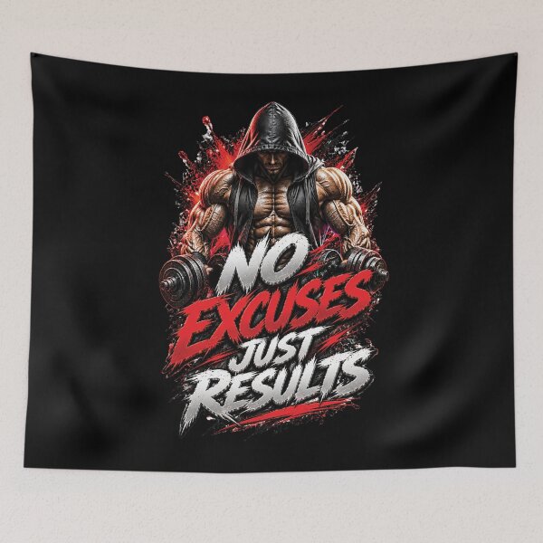 Item preview, No Excuses Just Results | Bodybuilding Gym Motivation Design designed and sold by M. Mamdouh Artworks.