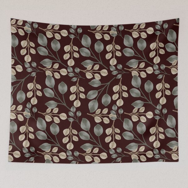 Item preview, Eucalyptus Leaves Dark Red Seamless Pattern Art designed and sold by ​Jyoti Digital Artist.