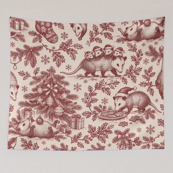 Item preview, Opossum Christmas Toile Seamless Pattern | Funny Possum Holiday Toile de Jouy designed and sold by StickyGuys.