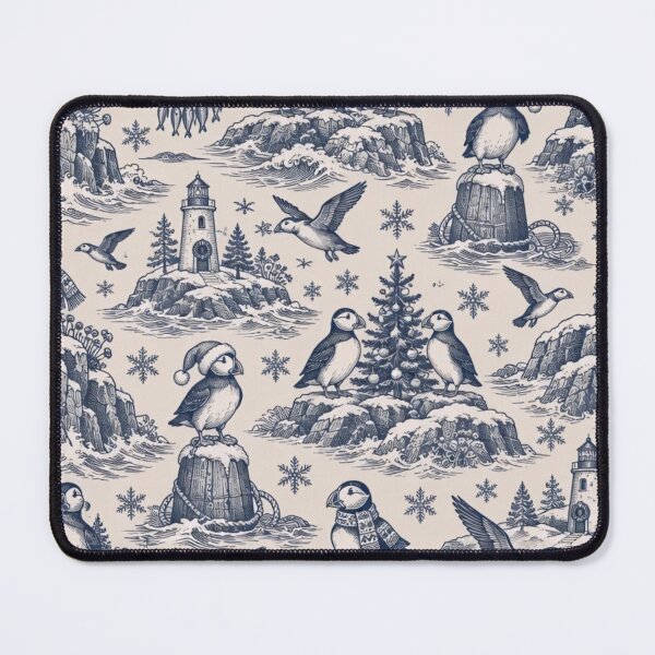 Item preview, Puffins Christmas Toile Seamless Pattern | Coastal Puffin Holiday Toile de Jouy designed and sold by StickyGuys.