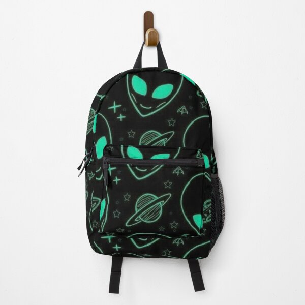 Item preview, Neon Cyan Alien Heads Seamless Pattern – Glow UFO Space Sci-Fi Design designed and sold by frantuliuss.
