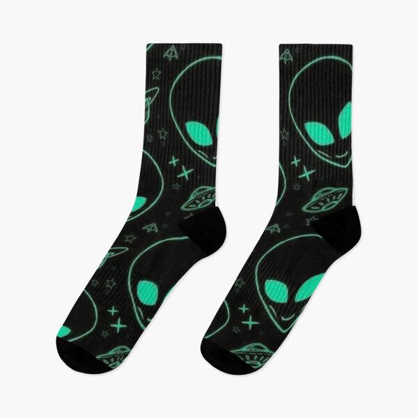 Item preview, Neon Cyan Alien Heads Seamless Pattern – Glow UFO Space Sci-Fi Design designed and sold by frantuliuss.
