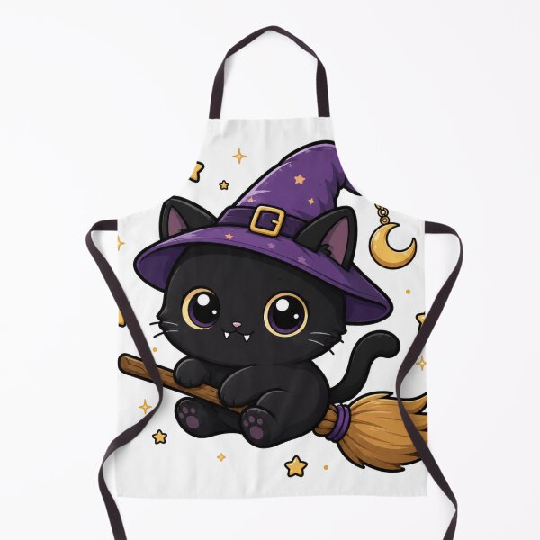 Item preview, Black Cat Gift - Cute Witch Cat On Broom designed and sold by RedRubyBubble.
