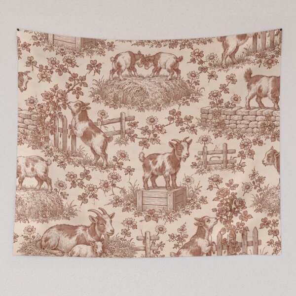 Item preview, Pygmy Goats Toile Seamless Pattern | Cute Baby Goat Farmhouse Toile de Jouy designed and sold by StickyGuys.