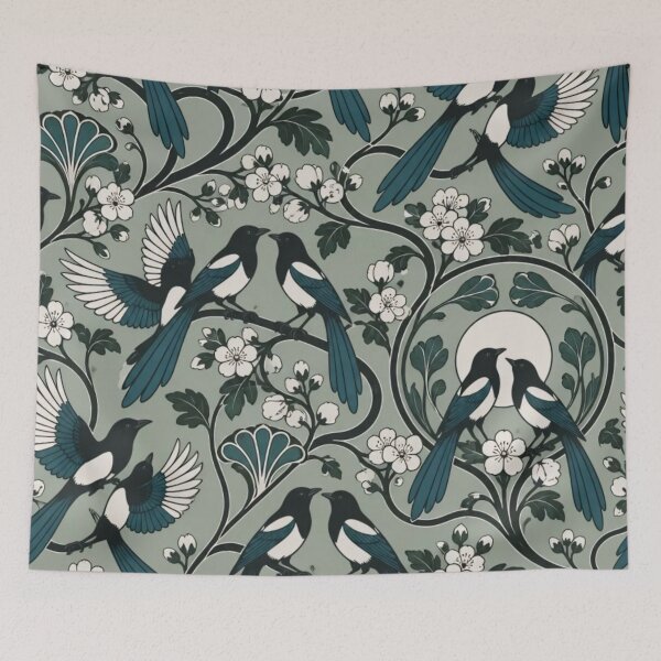 Item preview, Two Magpies Art Nouveau Seamless Pattern | Two for Joy Vintage Bird Repeat designed and sold by StickyGuys.