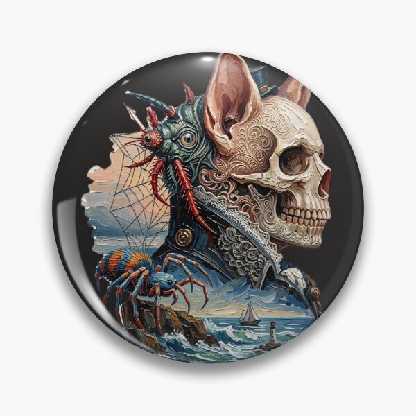 Item preview, Gothic Surrealist Skull Art - Lighthouse and Spider Sea Captain designed and sold by LujziWorld.