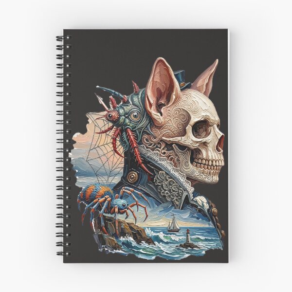 Item preview, Gothic Surrealist Skull Art - Lighthouse and Spider Sea Captain designed and sold by LujziWorld.