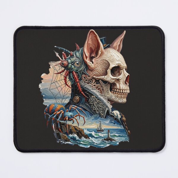 Item preview, Gothic Surrealist Skull Art - Lighthouse and Spider Sea Captain designed and sold by LujziWorld.