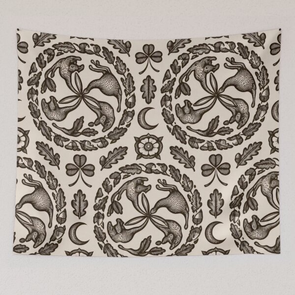 Item preview, Three Hares Medieval Seamless Pattern | Vintage Woodcut Hare Symbol Repeat designed and sold by StickyGuys.