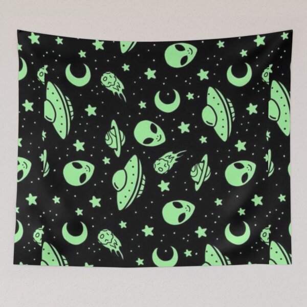 Item preview, Neon Green Alien Space Seamless Pattern – Glow UFO Moon Sci-Fi Design designed and sold by frantuliuss.