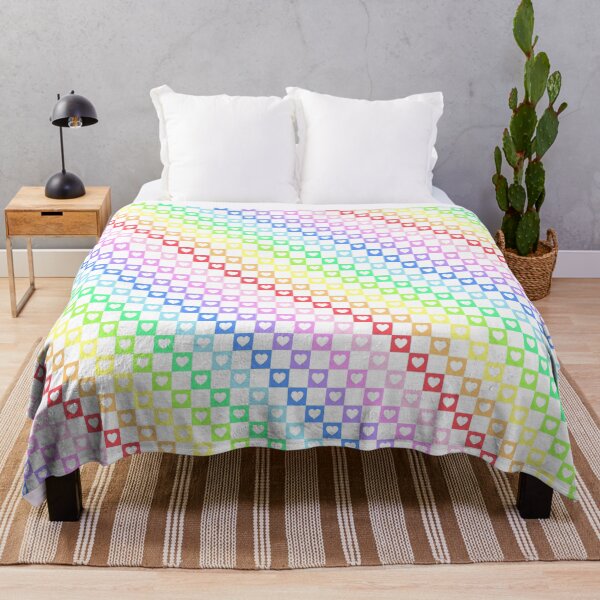 Item preview, Rainbow Check With White Hearts designed and sold by LittleLinenKitten.