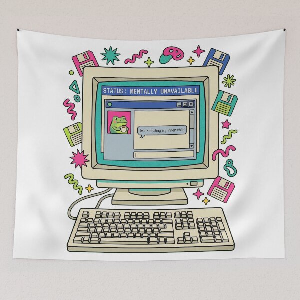 Item preview, STATUS: Mentally Unavailable - Retro 90s Computer Frog designed and sold by LaunchLabs26.