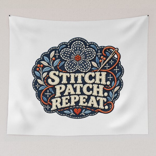 Item preview, Stitch Patch Repeat Sashiko designed and sold by MysticCanvasAi.