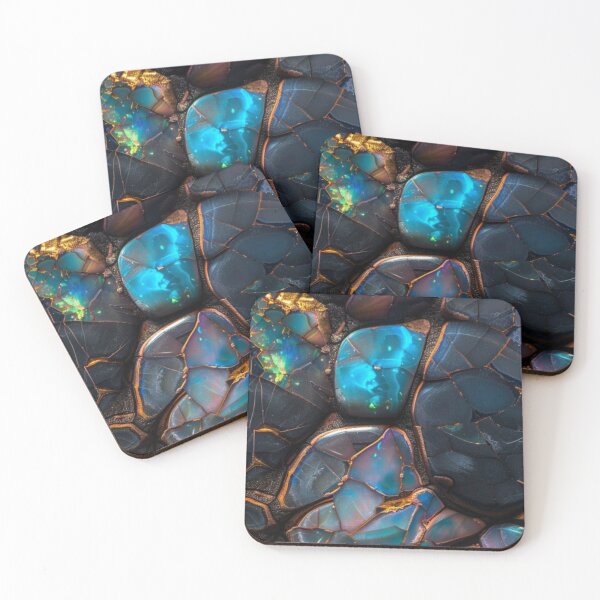 Item preview, Black Opal Kintsugi Gemstone Mosaic Gold Veins Abstract designed and sold by LYAN-STORE.
