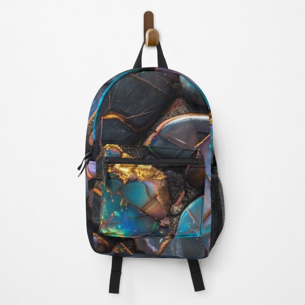 Item preview, Black Opal Kintsugi Gemstone Mosaic Gold Veins Abstract designed and sold by LYAN-STORE.