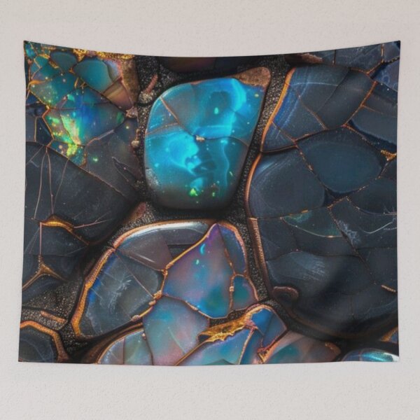 Item preview, Black Opal Kintsugi Gemstone Mosaic Gold Veins Abstract designed and sold by LYAN-STORE.