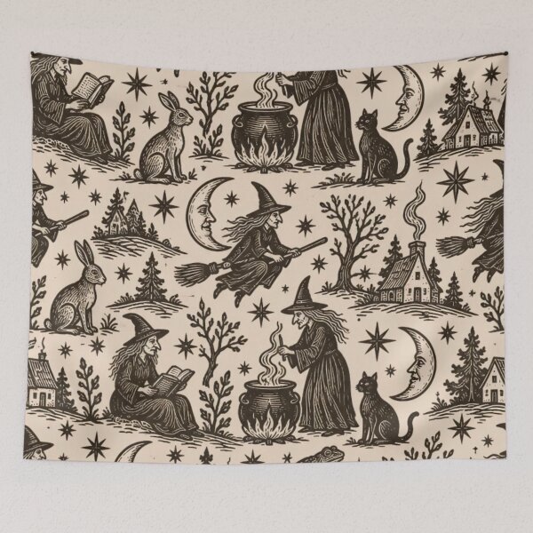 Item preview, Witch Woodcut Seamless Pattern | Medieval Witchcraft Pamphlet Art Repeat designed and sold by StickyGuys.