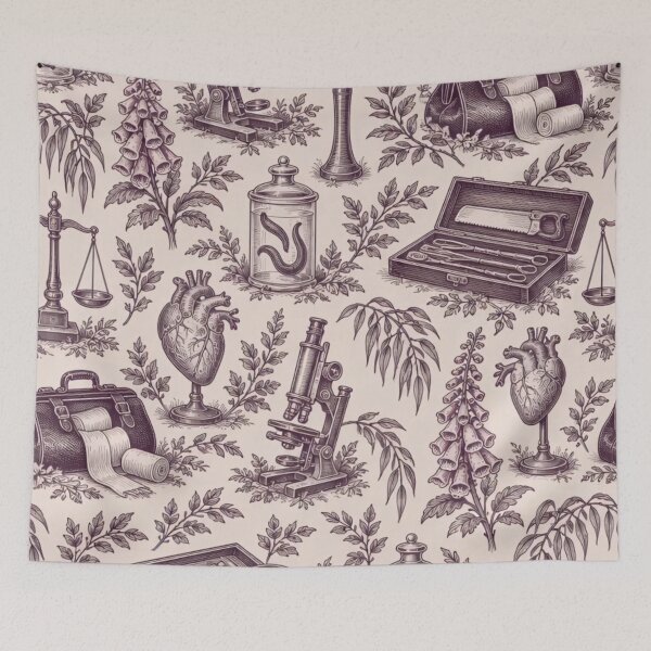 Item preview, Victorian Medicine Toile Seamless Pattern | Vintage Medical Instruments Toile de Jouy designed and sold by StickyGuys.