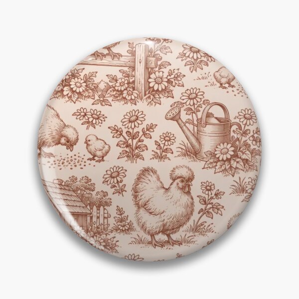 Item preview, Silkie Chicken Toile Seamless Pattern | Fluffy Chicken Farmhouse Toile de Jouy designed and sold by StickyGuys.
