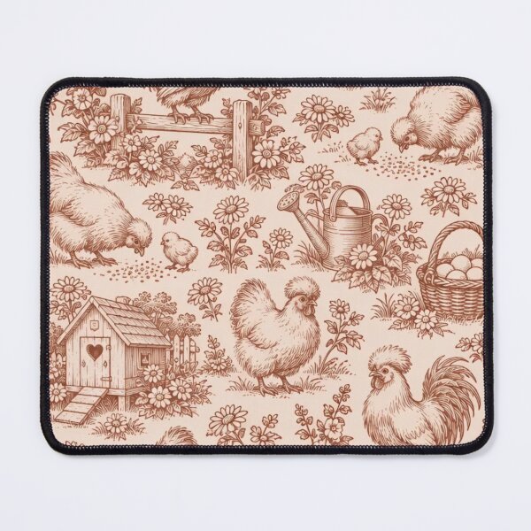 Item preview, Silkie Chicken Toile Seamless Pattern | Fluffy Chicken Farmhouse Toile de Jouy designed and sold by StickyGuys.