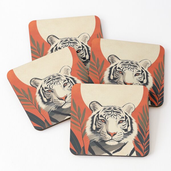 Item preview, Japanese Retro White Tiger Sun Jungle Botanical Vintage Poster designed and sold by LYAN-STORE.
