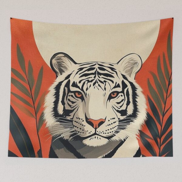 Item preview, Japanese Retro White Tiger Sun Jungle Botanical Vintage Poster designed and sold by LYAN-STORE.