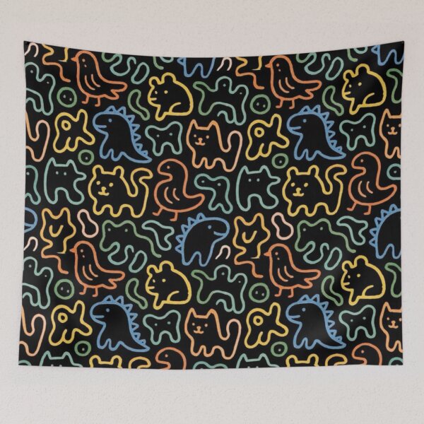 Item preview, Cute Colorful Animal Doodle Seamless Pattern – Kawaii Cats Birds Dinosaurs designed and sold by frantuliuss.